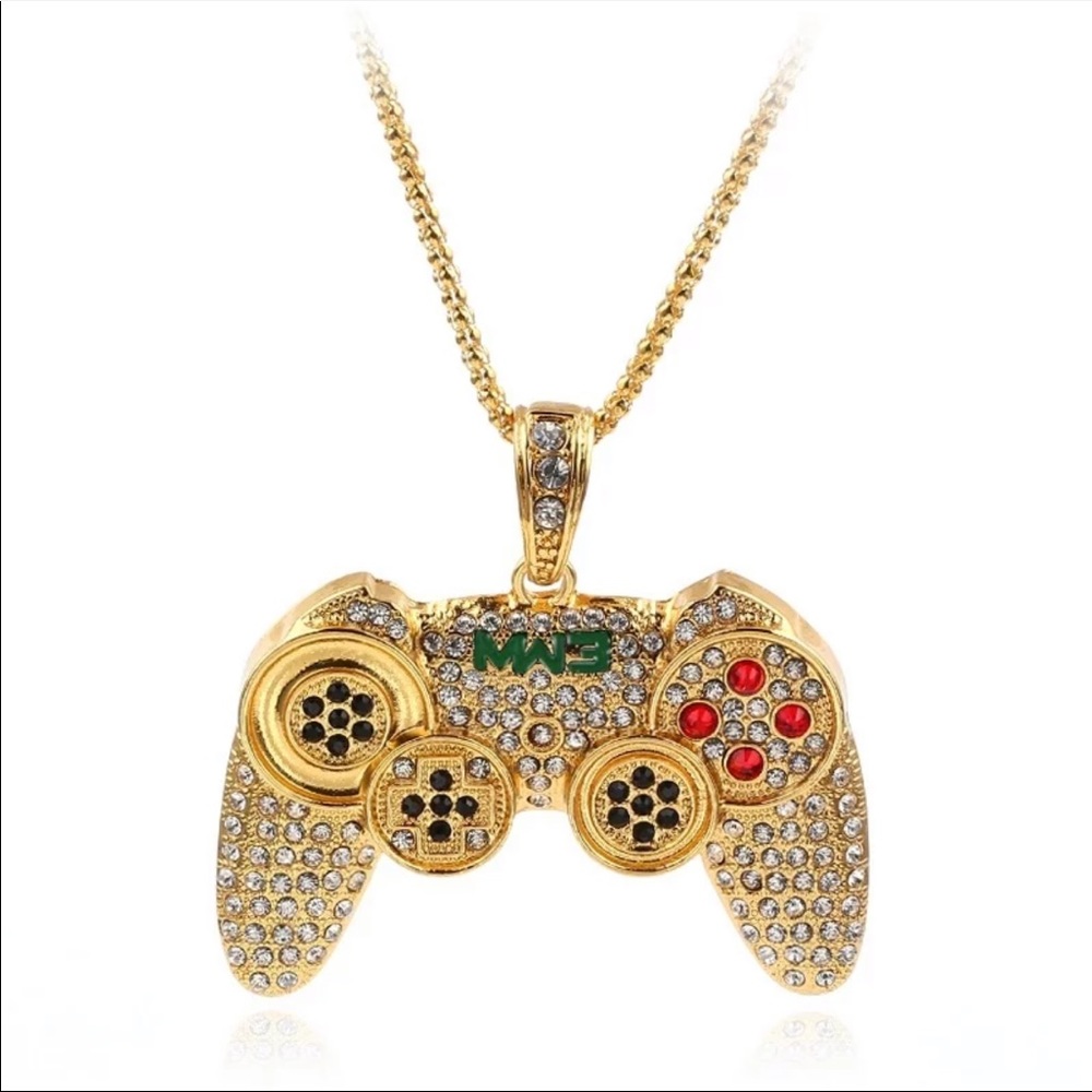 Game Console Handle Pendant Gold Chain Crystal